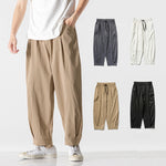 Buddha Stones Summer Solid Drawstring Ankle-Length Men's Cargo Harem Pants With Pockets