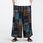 Buddha Stones Summer Patchwork Design 7-8 Length Men's Wide Leg Pants With Pockets
