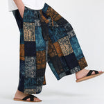 Buddha Stones Summer Patchwork Design 7-8 Length Men's Wide Leg Pants With Pockets