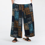 Buddha Stones Summer Patchwork Design 7-8 Length Men's Wide Leg Pants With Pockets
