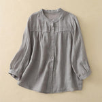Buddha Stones Plain Crew Neck Buttons Design Three Quarter Sleeve Women's Shirt