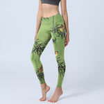 Buddha Stones Elegant Bird Bamboo Leaf Pattern Print Gym Leggings Women's Yoga Pants