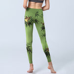 Buddha Stones Elegant Bird Bamboo Leaf Pattern Print Gym Leggings Women's Yoga Pants