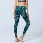 Buddha Stones Retro Elegant Flower Leaf Pattern Print Gym Leggings Women's Yoga Pants