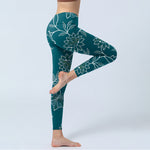 Buddha Stones Retro Elegant Flower Leaf Pattern Print Gym Leggings Women's Yoga Pants