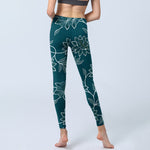 Buddha Stones Retro Elegant Flower Leaf Pattern Print Gym Leggings Women's Yoga Pants