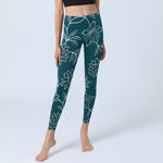 Buddha Stones Retro Elegant Flower Leaf Pattern Print Gym Leggings Women's Yoga Pants