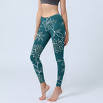 Buddha Stones Retro Elegant Flower Leaf Pattern Print Gym Leggings Women's Yoga Pants