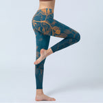 Buddha Stones Elegant Leaf Pattern Print Gym Leggings Women's Yoga Pants
