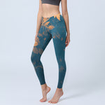 Buddha Stones Elegant Leaf Pattern Print Gym Leggings Women's Yoga Pants