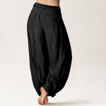 Buddha Stones Pure Cotton Concise Lotus Flower Pattern Women's Elastic Waist Harem Pants