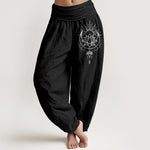 Buddha Stones Pure Cotton Concise Lotus Flower Pattern Women's Elastic Waist Harem Pants
