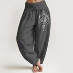 Buddha Stones Pure Cotton Concise Lotus Flower Pattern Women's Elastic Waist Harem Pants