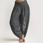 Buddha Stones Pure Cotton Minimalist Design Moon Sun Star Mountain Pattern Women's Elastic Waist Harem Pants