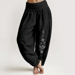 Buddha Stones Pure Cotton Minimalist Design Moon Sun Star Mountain Pattern Women's Elastic Waist Harem Pants