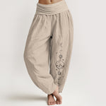 Buddha Stones Pure Cotton Minimalist Design Moon Sun Star Mountain Pattern Women's Elastic Waist Harem Pants