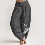 Buddha Stones Pure Cotton Vivid Bird Feather Pattern Women's Elastic Waist Harem Pants