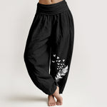 Buddha Stones Pure Cotton Vivid Bird Feather Pattern Women's Elastic Waist Harem Pants