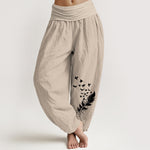 Buddha Stones Pure Cotton Vivid Bird Feather Pattern Women's Elastic Waist Harem Pants