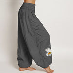 Buddha Stones Pure Cotton Elegant Daisy Butterfly Dragonfly Pattern Women's Elastic Waist Harem Pants