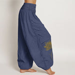 Buddha Stones Pure Cotton Elegant Lotus Flower Pattern Women's Elastic Waist Harem Pants