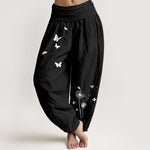 Buddha Stones Pure Cotton Elegant Butterfly Dandelion Pattern Women's Elastic Waist Harem Pants