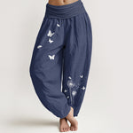 Buddha Stones Pure Cotton Elegant Butterfly Dandelion Pattern Women's Elastic Waist Harem Pants