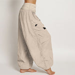 Buddha Stones Pure Cotton Elegant Butterfly Dandelion Pattern Women's Elastic Waist Harem Pants