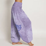 Buddha Stones Cotton Light Color Lotus Wavy Lines Pattern Women's Elastic Waist Harem Pants
