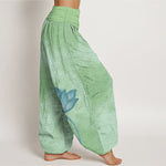 Buddha Stones Cotton Light Color Lotus Wavy Lines Pattern Women's Elastic Waist Harem Pants
