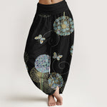 Buddha Stones Cotton Dreamlike Dandelion Butterfly Pattern Women's Elastic Waist Harem Pants