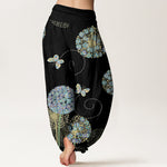 Buddha Stones Cotton Dreamlike Dandelion Butterfly Pattern Women's Elastic Waist Harem Pants