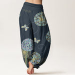 Buddha Stones Cotton Dreamlike Dandelion Butterfly Pattern Women's Elastic Waist Harem Pants