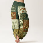 Buddha Stones Cotton Color Blocking Design Flower Geometry Pattern Women's Elastic Waist Harem Pants