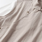 Buddha Stones Summer 2 In 1 Stripes Stand Collar Short Sleeve Frog-Button Men's Cotton Shirt