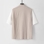 Buddha Stones Summer 2 In 1 Stripes Stand Collar Short Sleeve Frog-Button Men's Cotton Shirt
