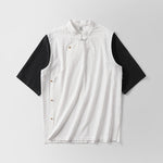 Buddha Stones Summer 2 In 1 Stripes Stand Collar Short Sleeve Frog-Button Men's Cotton Shirt
