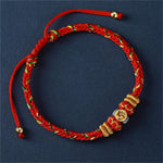 Buddha Stones Chinese Zodiac Natal Buddha Silver Luck Braided String Bracelet