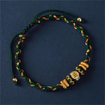 Buddha Stones Chinese Zodiac Natal Buddha Silver Luck Braided String Bracelet
