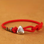 Buddha Stones 999 Sterling Silver Fu Character Zongzi Fortune Luck Rope Bracelet