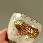 Buddha Stones Handcrafted Golden Arowana Koi Fish Ceramic Teacup Kung Fu Tea Cup Teapot
