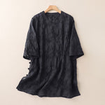 Buddha Stones Spring V-Neck Long Sleeve Leaf Pattern Women's Cotton Shirt