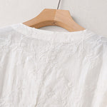 Buddha Stones Spring V-Neck Long Sleeve Leaf Pattern Women's Cotton Shirt