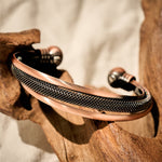 Buddha Stones Retro Textured Flower Pattern Twisted Copper Balance Luck Open Cuff Bracelet Bangle