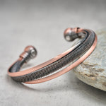 Buddha Stones Retro Textured Flower Pattern Twisted Copper Balance Luck Open Cuff Bracelet Bangle