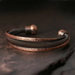 Buddha Stones Retro Textured Flower Pattern Twisted Copper Balance Luck Open Cuff Bracelet Bangle