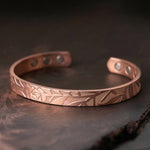 Buddha Stones Rose Flower Pattern Copper Balance Luck Open Cuff Bracelet Bangle
