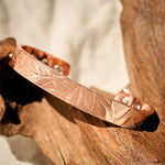 Buddha Stones Rose Flower Pattern Copper Balance Luck Open Cuff Bracelet Bangle