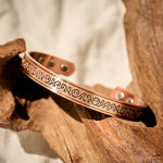 Buddha Stones Engraved Patterned Copper Balance Open Cuff Bracelet Bangle