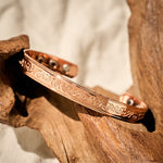 Buddha Stones Engraved Patterned Copper Balance Open Cuff Bracelet Bangle